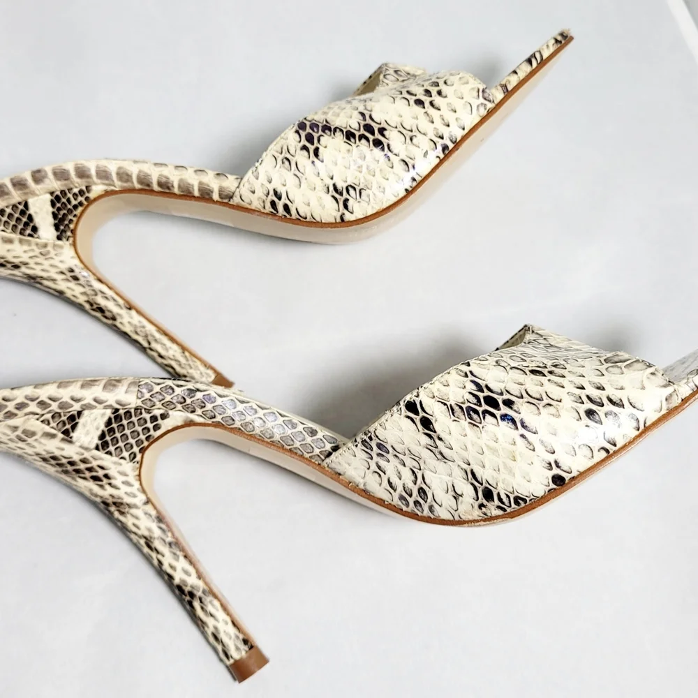 Steve Madden Snakeskin and Wood Women's Sandals Minor Flaw - Picture 3 of 13
